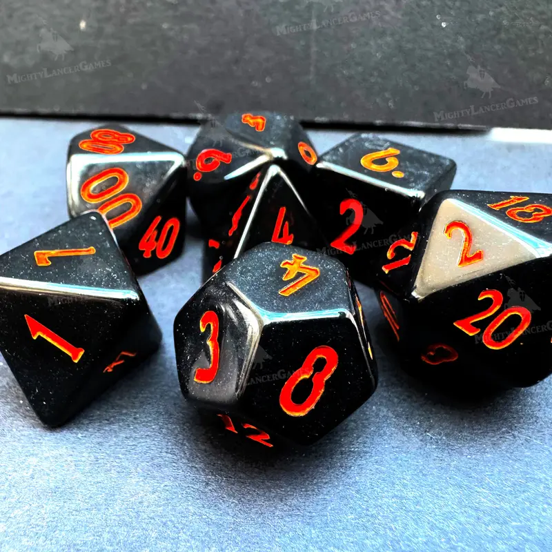 Black Dice With Orange Numbers - Retro Poly Legend Dice