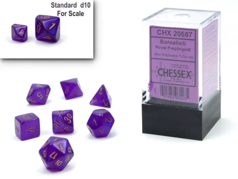 Borealis Mini-Polyhedral Royal Purple/gold Luminary 7-Die Set
