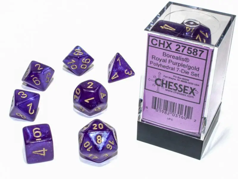 Borealis Polyhedral Royal Purple/gold Luminary 7-Die Set