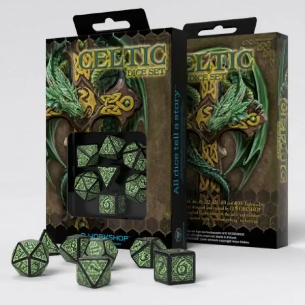 Celtic 3D Revised Black/Green Dice Set