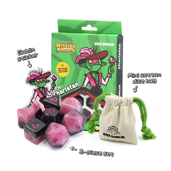 Dice Goblin The Charlatan - RPG Dice Set with Mini Dice Bag & Sticker