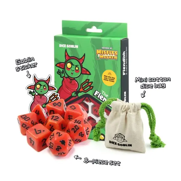 Dice Goblin The Fiendish - RPG Dice Set with Mini Dice Bag & Sticker