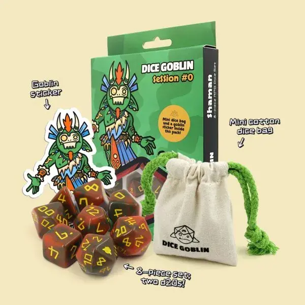 Dice Goblin The Shaman - RPG Dice Set with Mini Dice Bag & Sticker