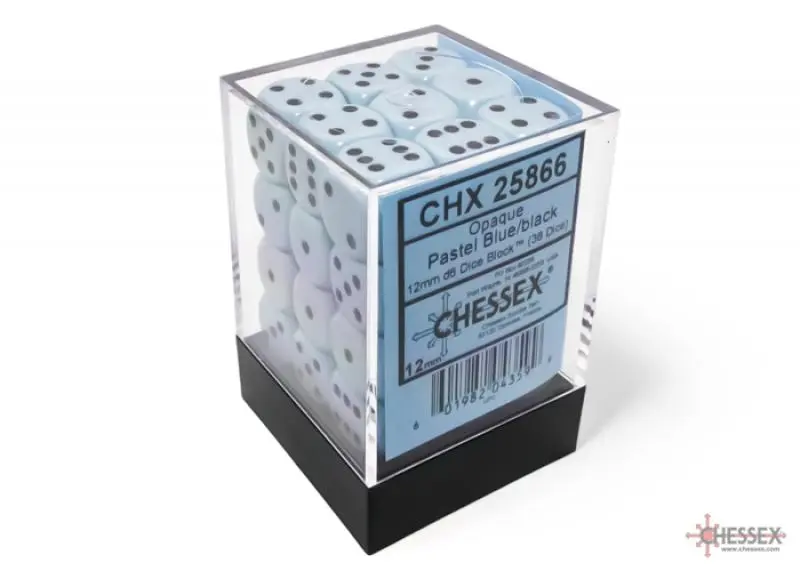 Opaque 12mm d6 Pastel Blue/black Dice Block (36 dice)