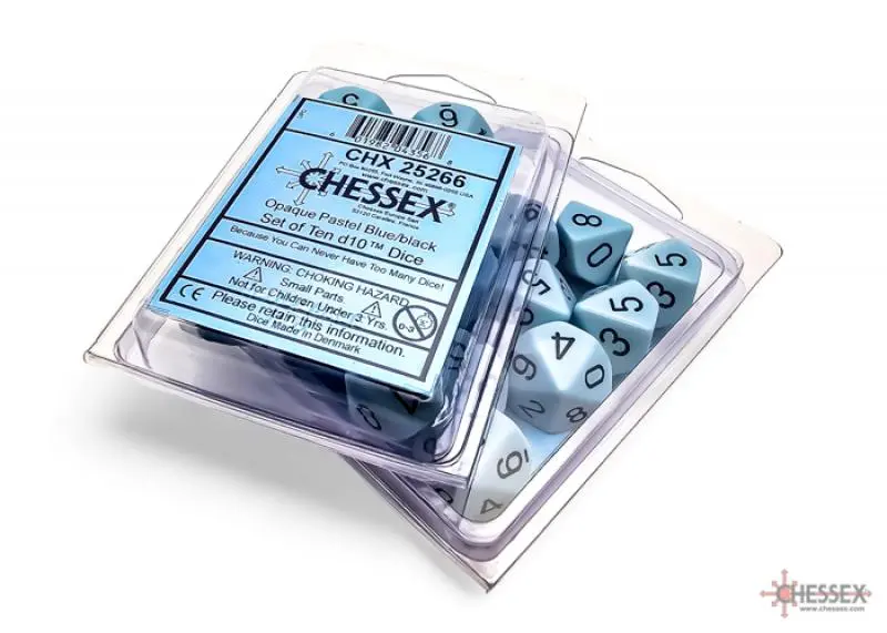Opaque Pastel Blue/black d10 (Set of 10)