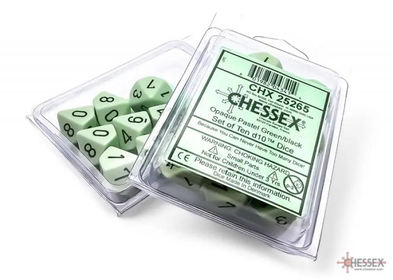 Opaque Pastel Green/black d10 (Set of 10)