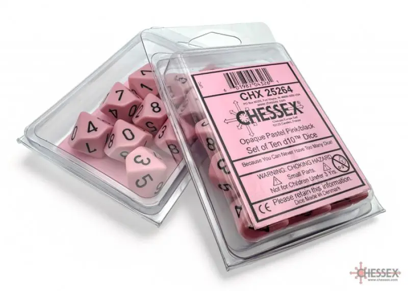 Opaque Pastel Pink/black d10 (Set of 10)