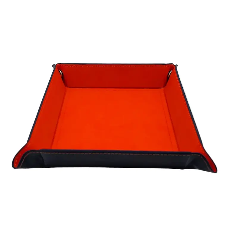 Orange Square Dice Tray with Press Stud Corners - Foldable Dice Rolling Tray