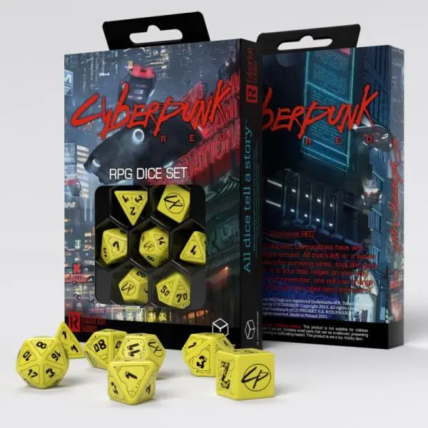 Q-Workshop Cyberpunk Red Dice Set Danger Zone (poly 7 set)