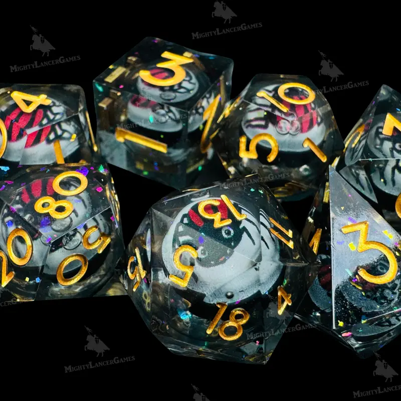 Red Spider Liquid Core Dice in Case With Gold Numbers