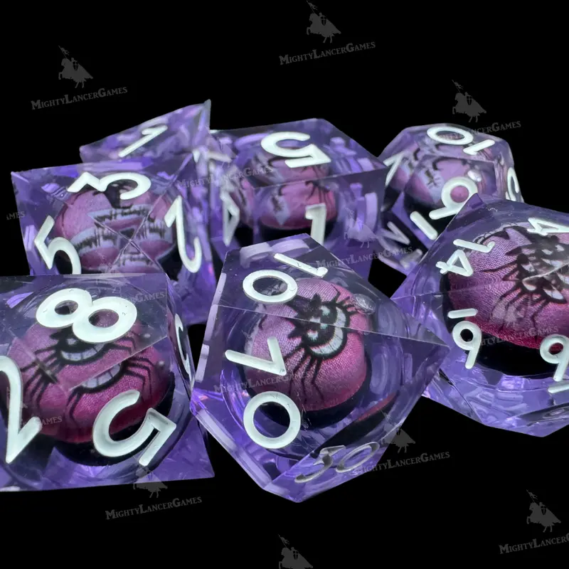 Spider Wearing a Hat Purple Liquid Core Dice Set