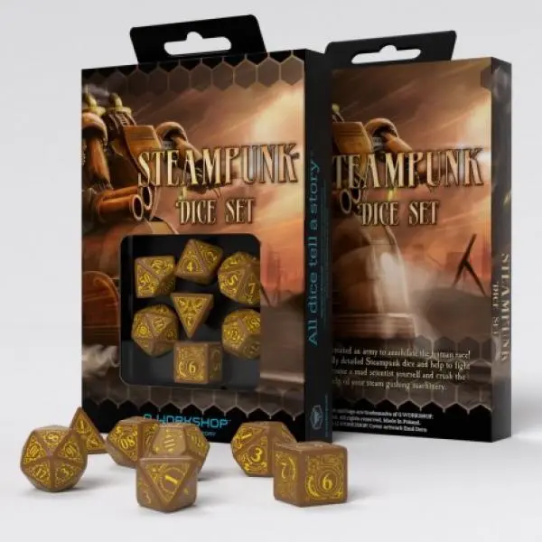 SteamPunk Clockwork Brown/yellow Dice Set