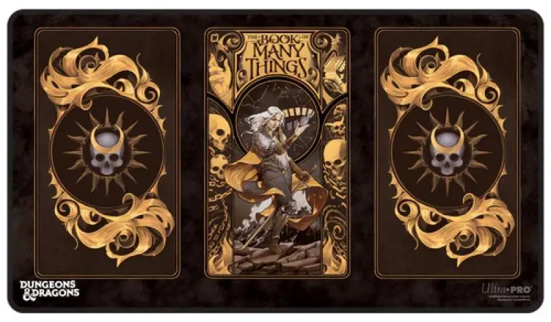 The Deck of Many Things Black Stitched Playmat Featuring