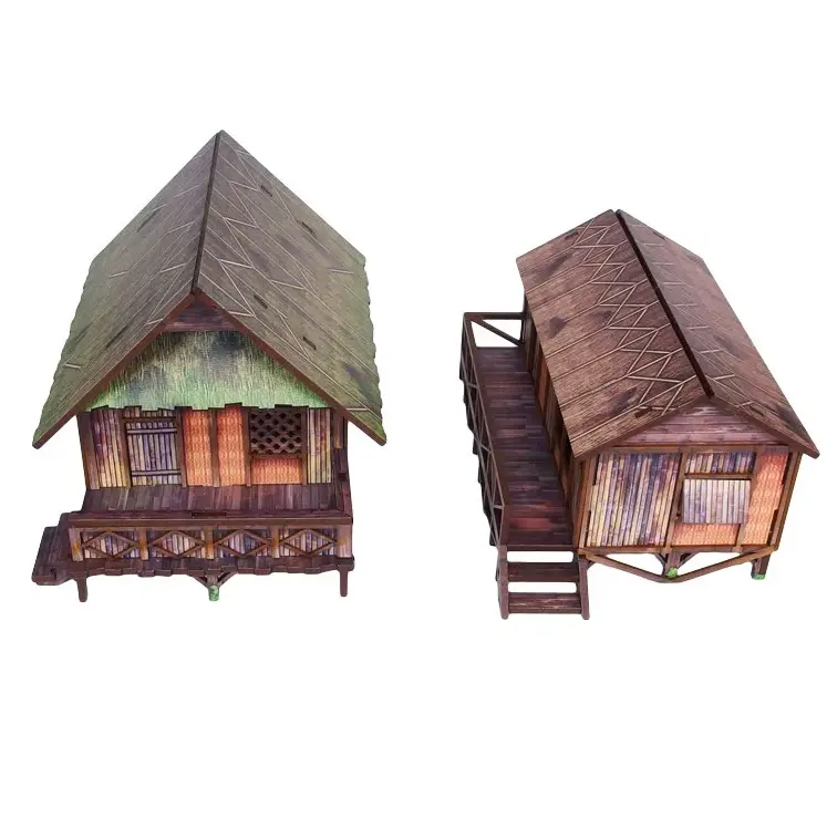 WW2 Pacific Jungle Huts - Pre Painted 28mm Bolt Action Scenery Buildings